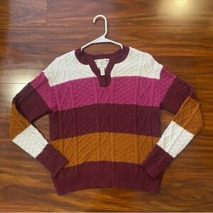 St. John's Bay Knit Striped Sweater in Cream, Pink, Brown cotton blend